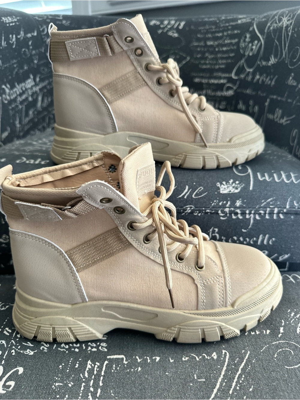 Womens Beige High-Top Canvas Tactical Boots - Neutral